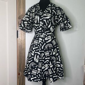 Dangerfield Black and White Bone Print Midi Dress